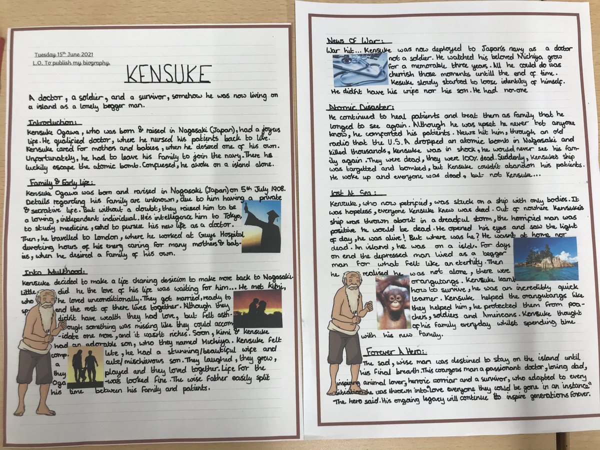carltonj_i's tweet photo. Take a look at year 6’s excellent biographies on Kensuke!

#kensuke #biographies #excellentwriting https://t.co/2gvft0w4IQ