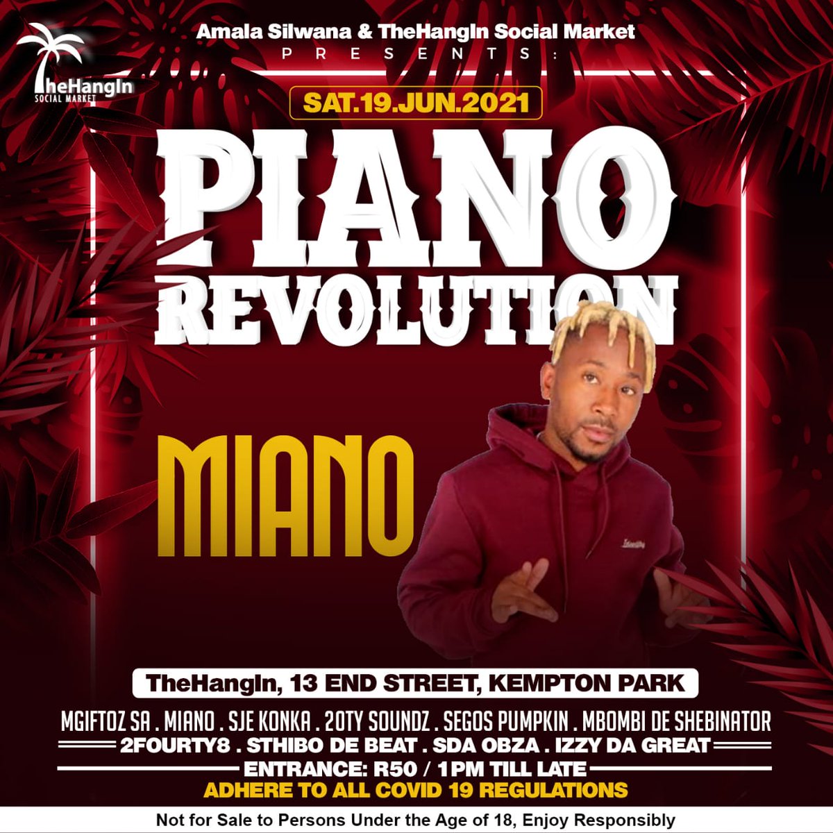 With hits such as "Labantwana ama Uber" ,"Gabadiya" , "Paradise" and "Lorch" Piano 🎹 vocalist @mianothemc will be Rocking the Stage this Saturday‼️ Doors Open at 13:00pm Early arrival is advice ‼️🚀