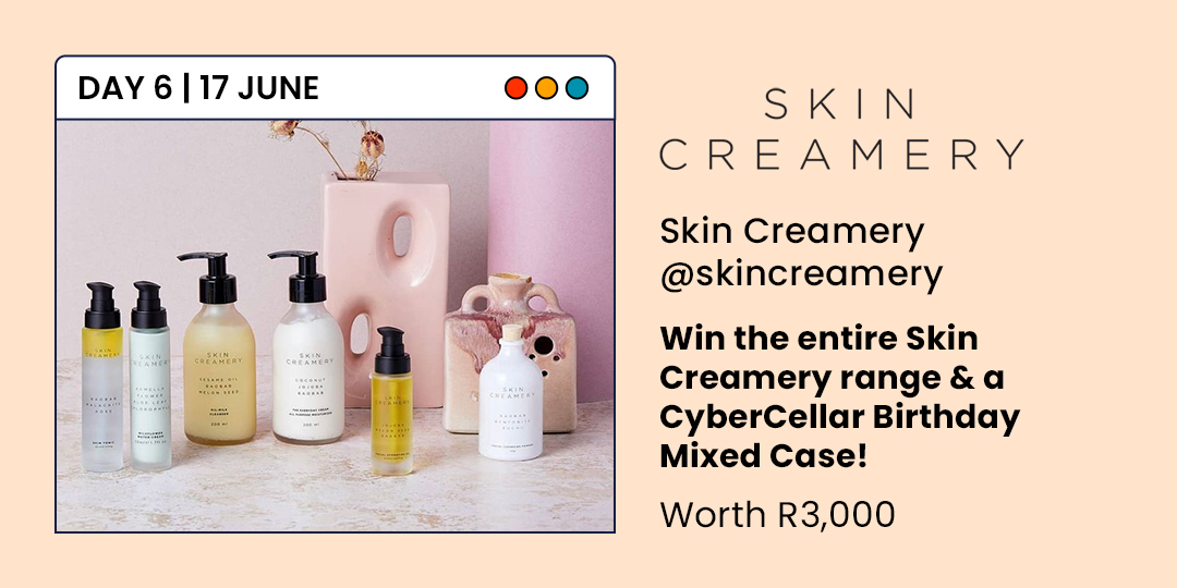 Cybercellar's tweet photo. DAY 6: Skin Creamery
WIN the entire Skin Creamery range &amp; a CyberCellar Birthday Case worth R3 000!

Simply:
1. Follow us and @skincreamery 
2. Retweet this post with the hashtag #CyberCellarBirthday

Keep an eye out for the winner to be announced tomorrow! https://t.co/cQebWGCqQf