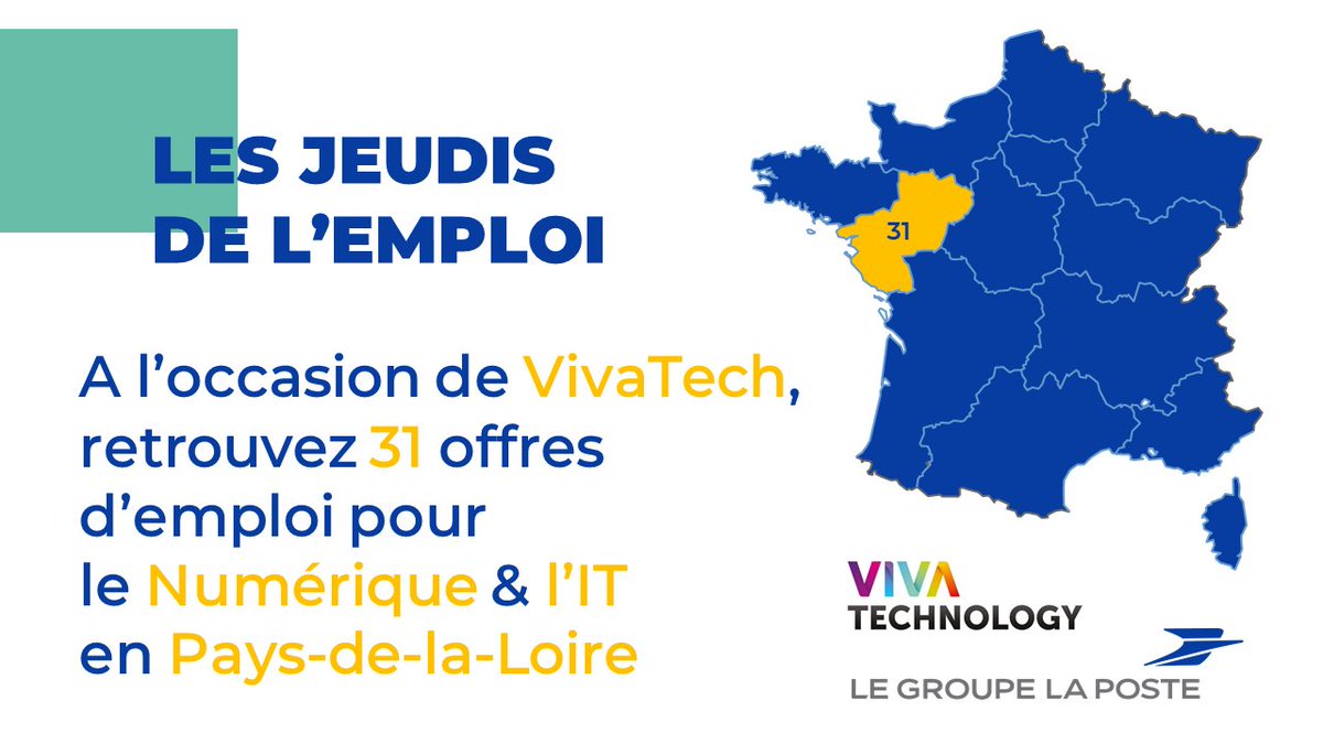 #LesJeudisdelEmploi
Le GroupeLaPoste recrute également dans les métiers du #numérique et de l'#IT.
Dans les #PaysdelaLoire, 31 offres d'emploi sont à pouvoir.
👉Informations et dépôts des candidatures sur : 
laposterecrute.fr 

#VousSimplifierLaVie