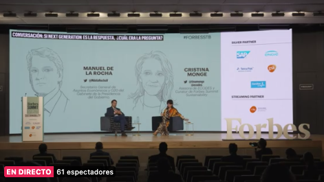foretica's tweet photo. Seguimos en directo la intervención de @MdelaRochaV, Secretario General De Asuntos Económicos y G20 del Gabinete de la Presidencia del Gobierno y Cristina Monge, Asesora de Ecodes y Curator de Forbes Summit Sustainability #ForbesSTB @Forbes https://t.co/sIV5nPbWv5