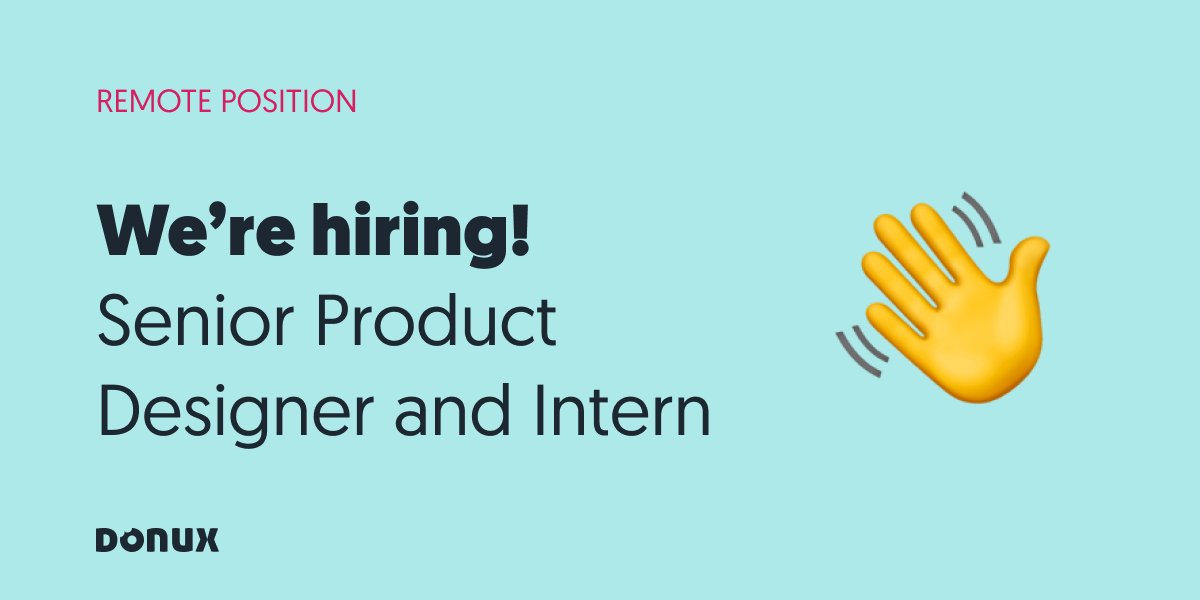 donuxcom's tweet image. Donux is growing again! 

We've just opened 2 positions: we're looking for a Senior Product Designer and an Intern to join our team!

If you want to design B2B SaaS applications or want to jumpstart your career in Product Design, join us!

Apply here 👇

notion.so/Working-Donux-…