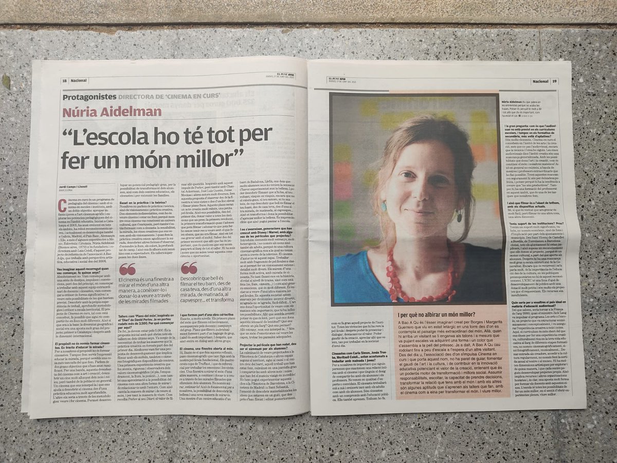 De #cinemaencurs i de les arts, la cultura i l'escola com a espais per créixer, estimar i contribuir a un món millor. Esplèndida entrevista de Jordi Camps a Núria Aidelman a @elpuntavui. 👀elpuntavui.cat/cultura/articl…