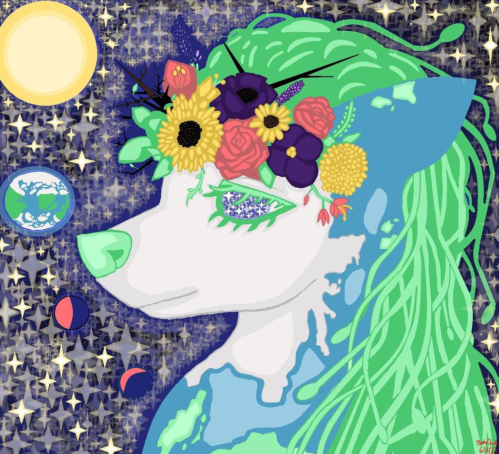 MyraQuille's tweet photo. I usually have a simple, cartoony style, but occasionally I like to throw my weight into things. Here's my last project: Umbrae, the alien goddess both Life and Suffering. She's a character from my short story, "Birth of Umbracia." https://t.co/jpWeorBH6T