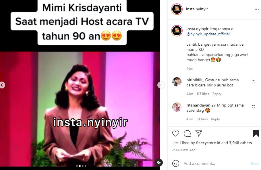 Krisdyanti saat memandu acara Kuis s Nuansa Paramitha yang disiarkan melalui stasiun televisi TPI pada tahun 1995.