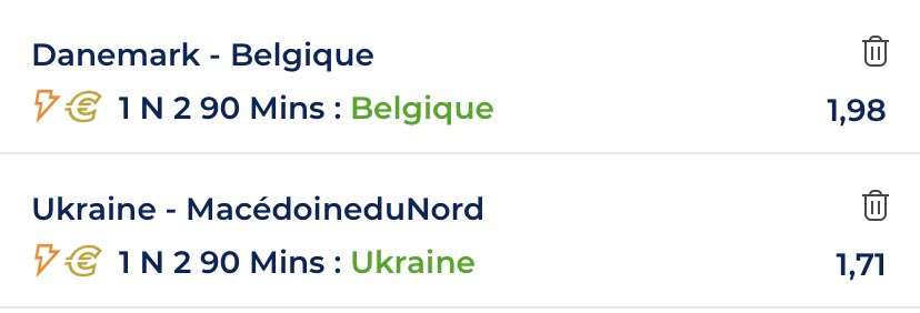 OTprono's tweet photo. 🍀 MONTANTE EURO 2020
🏟 Danemark - Belgique :
⚽️ Belgique (1,98)
🏟Ukraine - Macédoine du Nord :
⚽️ Ukraine ( 1,71)
📈 Cote total : (3,39) https://t.co/OcdoqJJSUH