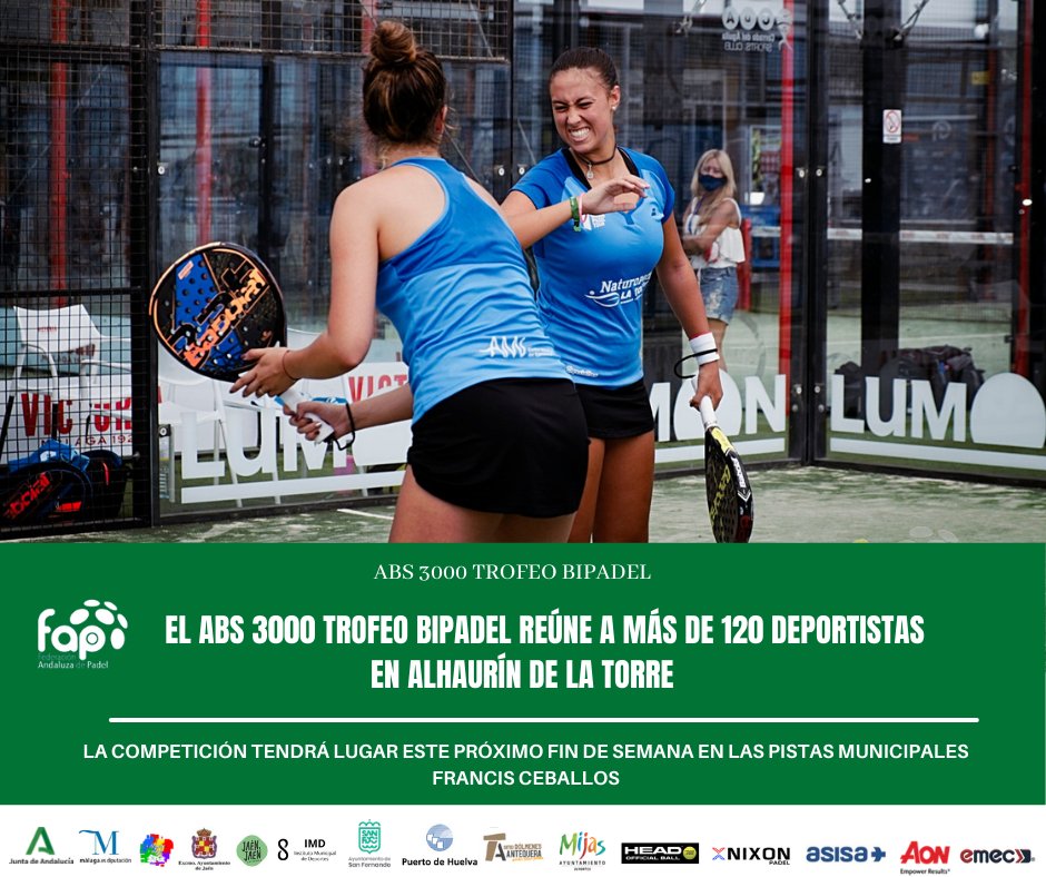 faponline's tweet photo. 🫂 El ABS 3000 Trofeo Bipadel reúne a más de 1⃣2⃣0⃣ deportistas en Alhaurín de la Torre.
👉La competición tendrá lugar este próximo fin de semana en las pistas municipales Francis Ceballos.
📝https://t.co/YncCgdPNgy
#FAP #SomosFAP #Páde #ABS3000 #Bipadel https://t.co/WuRKKwa97S