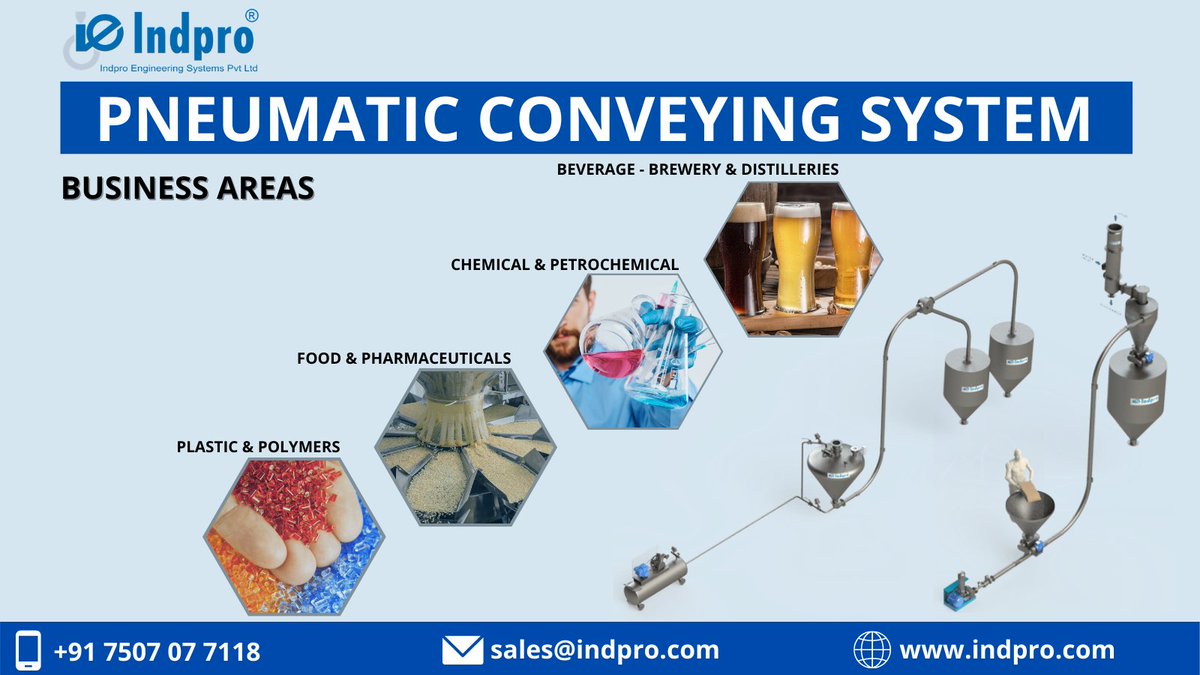Indpro_Engg's tweet photo. Pneumatic conveying systems have a wide no. of industrial applications for bulk material handling like food industry, chemical industry, agriculture industry & pharmaceutical industries.
To know : https://t.co/uvZVlur2td
#pneumatic #pneumaticsystem #indpro #indproEngineering https://t.co/FqYTZCvj5I