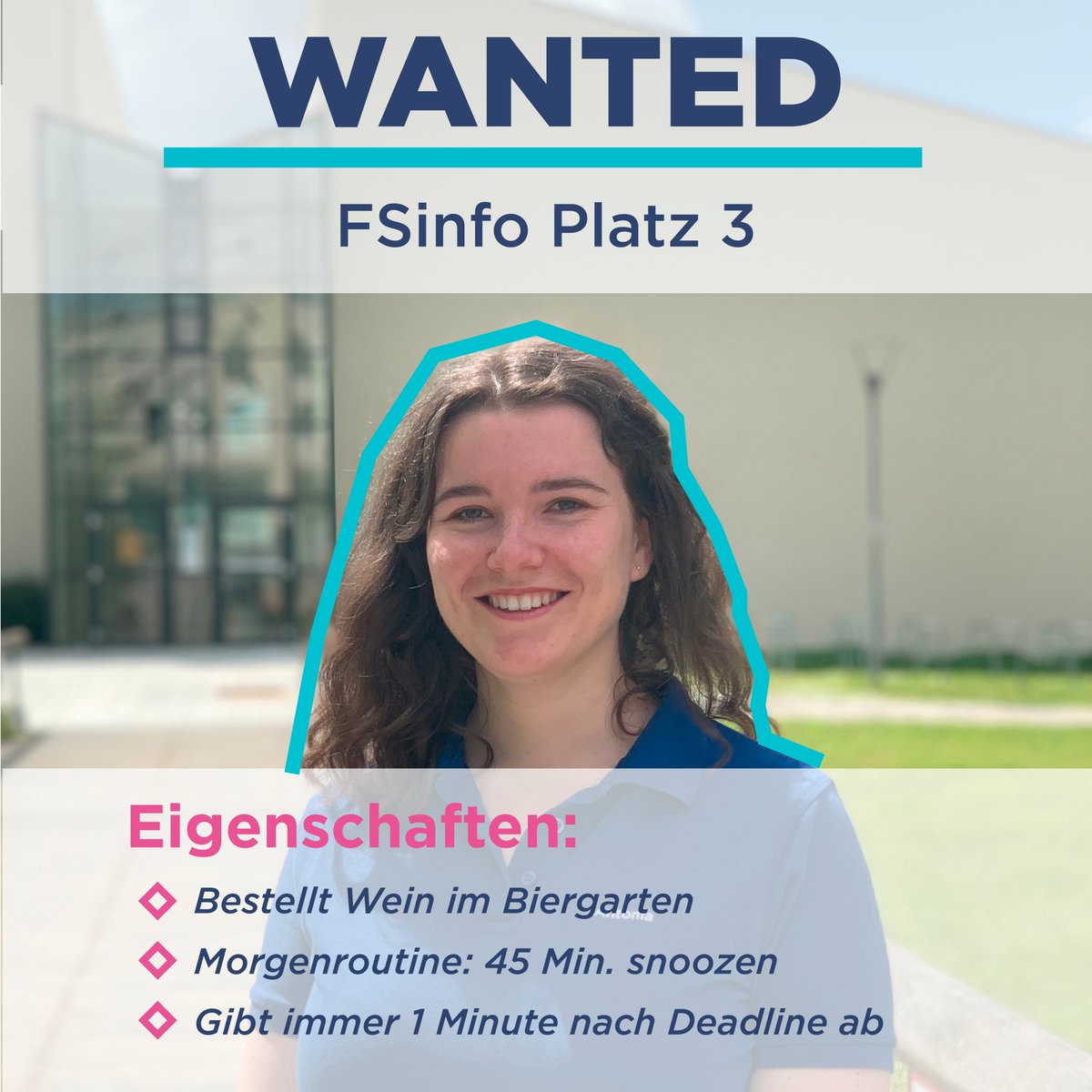 fsinfopassau's tweet photo. Antonia studiert im fünften Semester Informatik und ist seit dem Wintersemester 2019 in der Fachschaft aktiv. Ihr findet sie als Organisatorin beim semesterlichen Nerdquiz und als Helferin bei anderen Veranstaltungen, z.B. bei der legendären "Tussi meets Nerd"-Party. https://t.co/hWgCD5nUwU