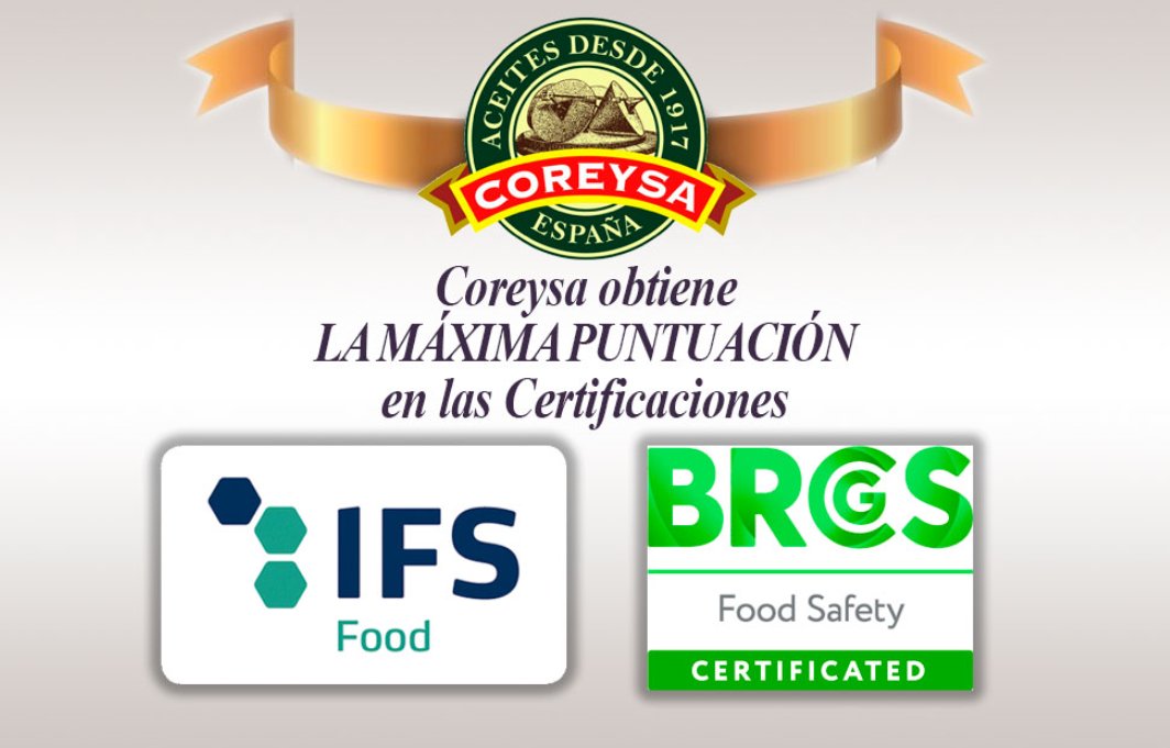 Coreysa_Capicua's tweet photo. COREYSA ha obtenido la máxima puntuación en las certificaciones de Calidad y Seguridad Alimentaria IFS y BRC que son las de mayor reconocimiento a nivel internacional. https://t.co/MfUPGV5el5