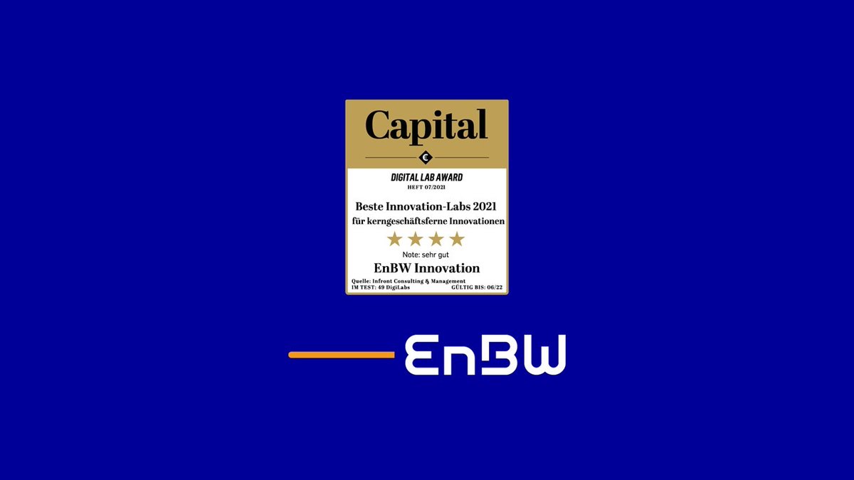 EnBW's tweet photo. Die #EnBW gehört erneut zu den besten digitalen Innovationslaboren Deutschlands! Von @InfrontHamburg und @capitalMagazin wurden wir dafür mit dem #DigitalLabAward ausgezeichnet. Danke unseren großartigen Ventures! Mehr zu @EnBWInnovation: https://t.co/iLr2K9dwuN #Innovation https://t.co/Zr7WHxVHzs