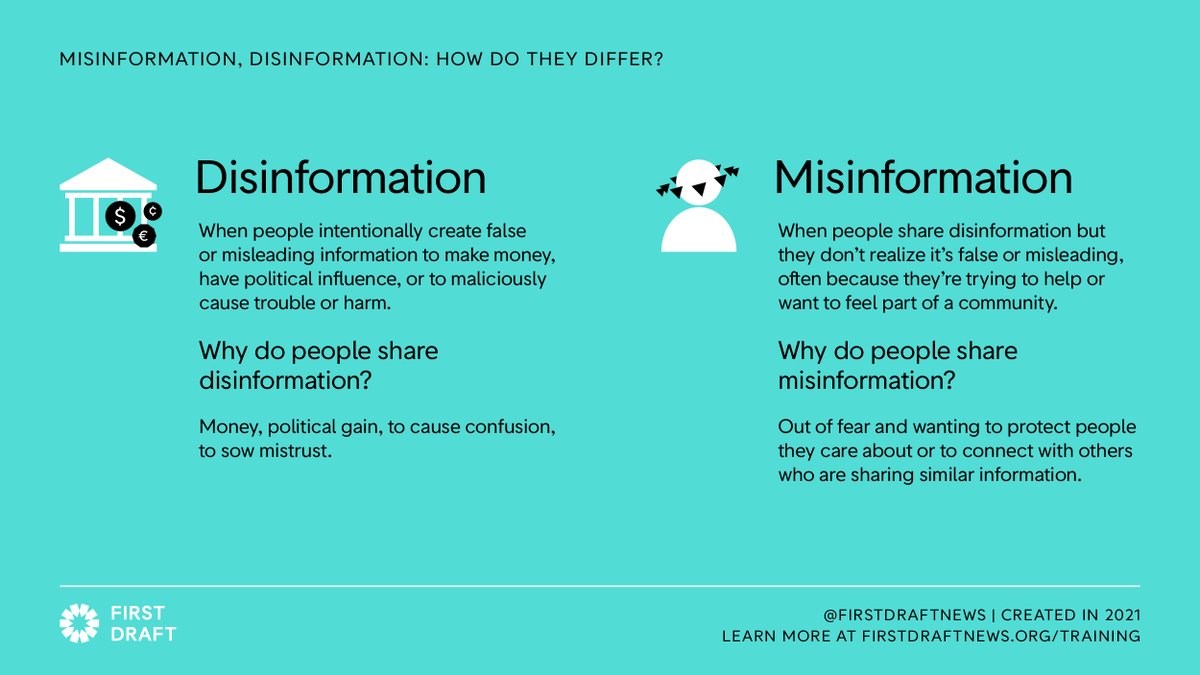 First Draft Su Twitter Misinformation Vs Disinformation What S The Difference These 2 Words May Seem Similar But When Distinguishing Between Misinformation And Disinformation We Have To Keep One Important Word In Mind