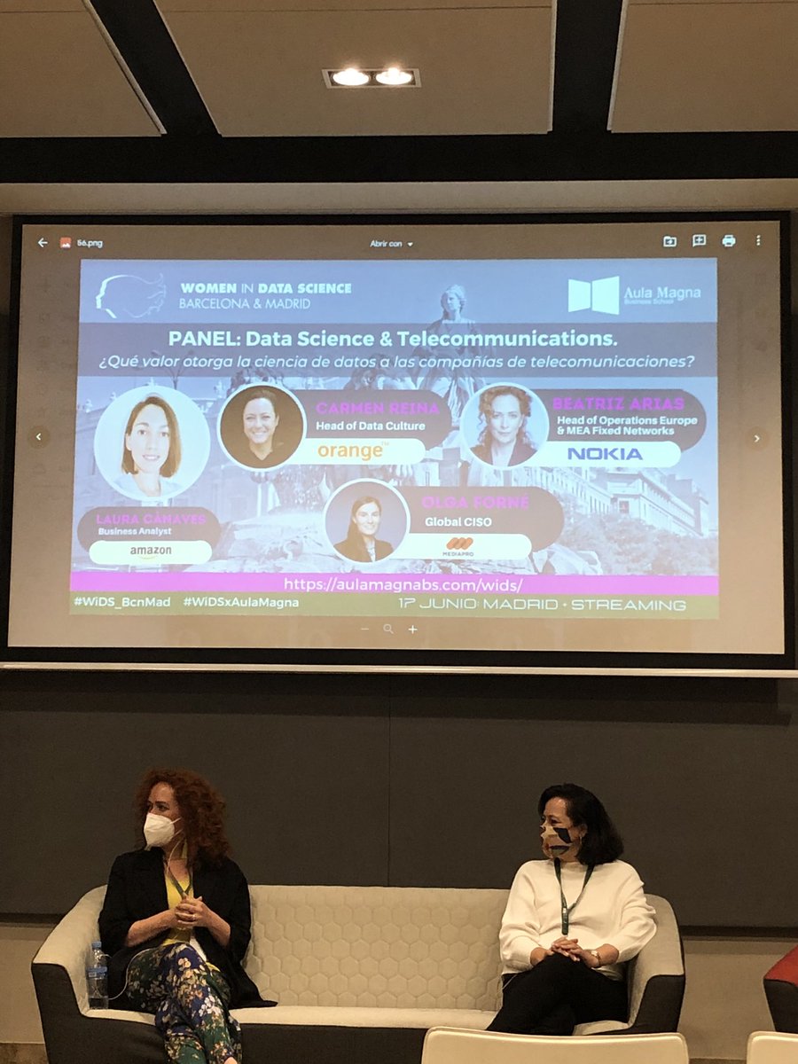 martayao's tweet photo. Para qué sirve el data science? “para adelantarse al futuro” ! Bien simple y bien compleja la respuesta de Carmen Reina , Head of Data Culture en Orange @WiDS_BcnMad #WiDS_BcnMad #widsxAulaMagna https://t.co/TYlta2gc0O