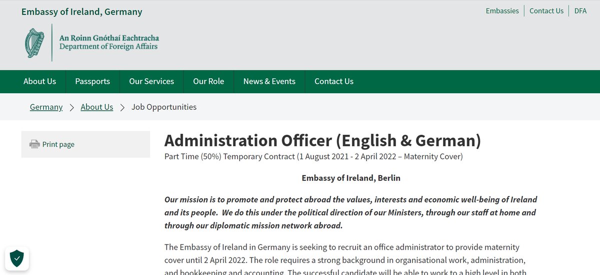 irlembberlin's tweet photo. We are hiring

The Embassy Of Ireland in Berlin is seeking a part time, temporary office administrator

Full details of the position and how to apply for it by close of business on Friday 02 July, are available at the following link 

https://t.co/jDqPNynyDx https://t.co/DhGmZJQMyF