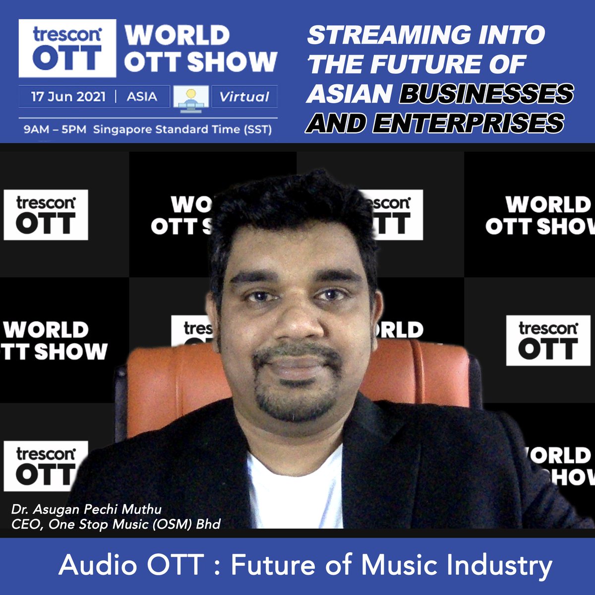 It's indeed my great pleasure participating as panel speaker earlier today at the Trescon's 'World OTT Show - Asia 2021'. TQ to the great organiser @TresconGlobal & their team.

#streaming #Trescon #OTTevents #virtual #streamingsolutions #TresconOTT #ott #musicforum #musicevent
