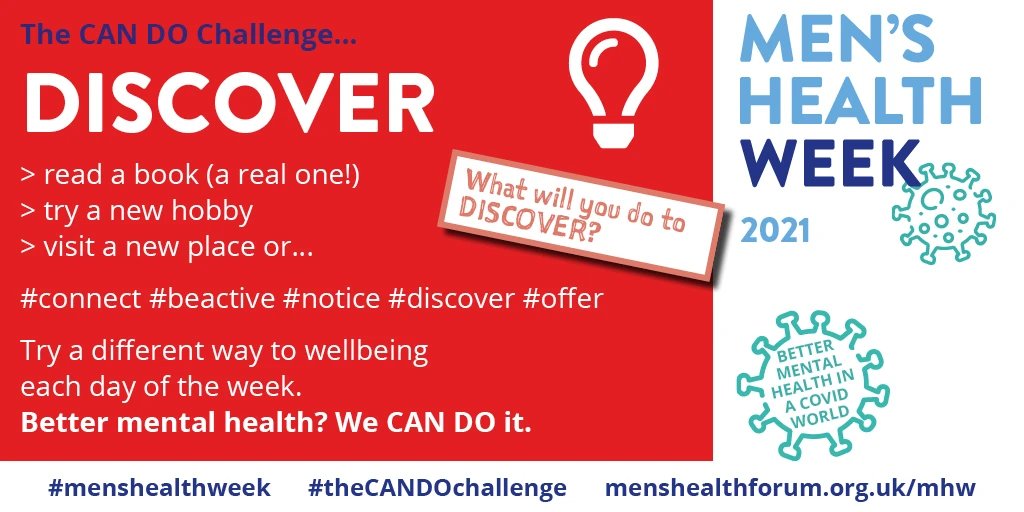 Today is Day 4 of the @MensHealthForum #CANDOchallenge.

Today the theme is 'Discover - learn something new'

Let us know in the comments below if you have tried anything new or learnt a new skill this week?🧡

#MensHealthWeek2021 #discoverthursday