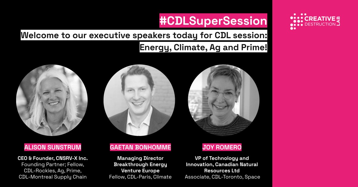 creativedlab's tweet photo. Our executive speakers are a highlight of #CDLSuperSession and we are pleased to welcome today's speakers:

Alison Sunstrum
Gaetan Bonhomme
Joy Romero

#CDLClimate #CDLAg #CDLEnergy #CDLPrime https://t.co/OKYb2Chpkr