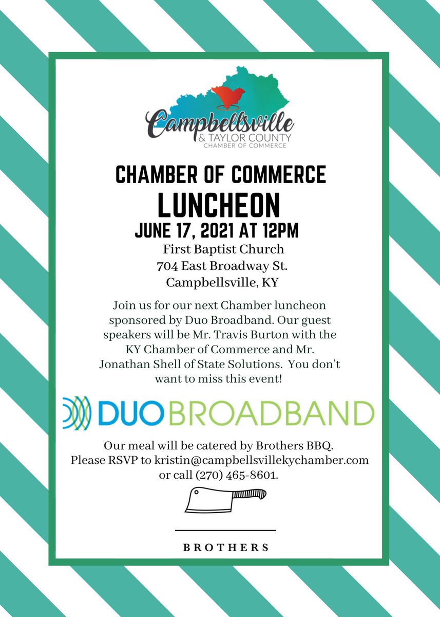 chamber42718's tweet photo. Chamber Luncheon Today, Harden Coffee (TRH) Ribbon Cutting Friday, &amp; Annual Awards Banquet Next Week! - https://t.co/pat3FdRhkS https://t.co/qSDZC4zO0M