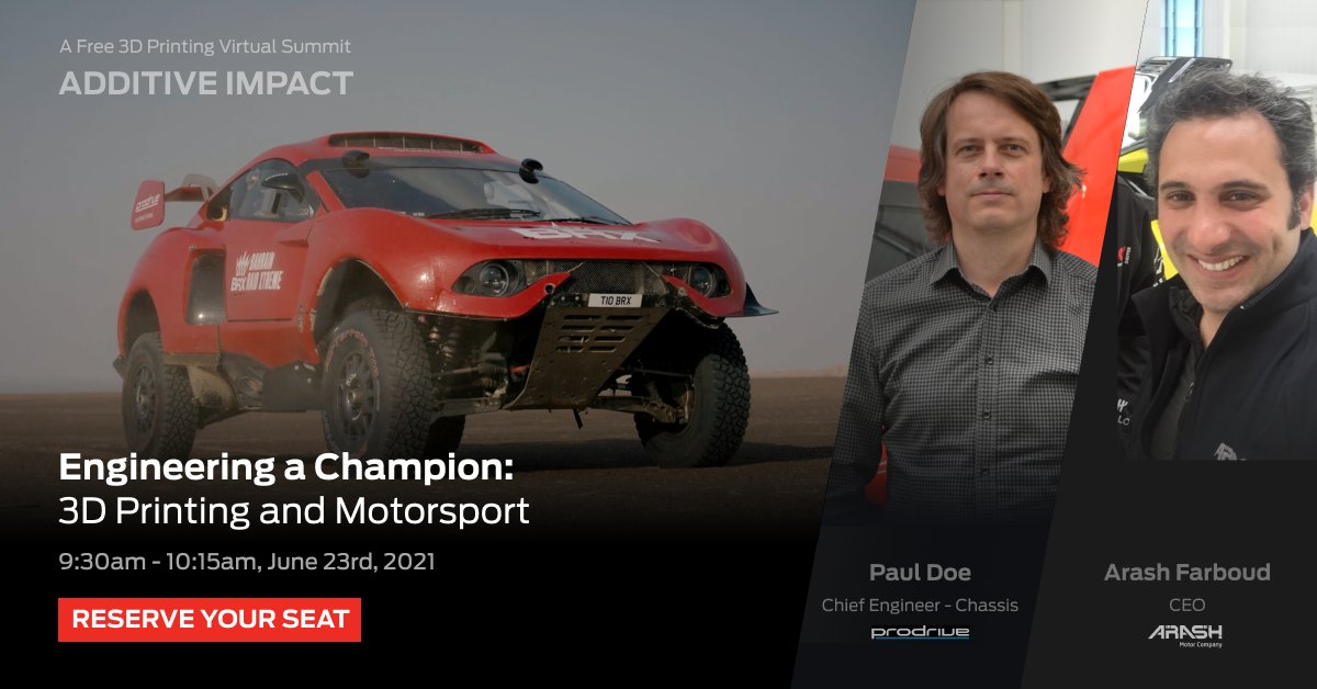 Our CEO Arash is participating in a free "Virtual Summit" with our friends at MakerBot on the 23rd of June, join him and the Chief Engineer of the Chassis Division of Prodrive, Paul Doe as they talk all things 3D Print and Motorsport.

#3dprinting #Motorsport #Makerbot