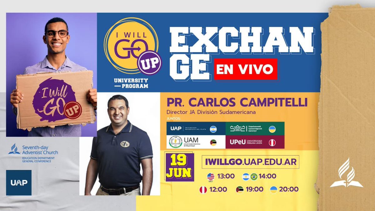 Compartir la misión es lo que más nos apasiona en <a href="/UAPArgentina/">UAP</a>. Por eso te invitamos #sábado19dejunio a que te unas al programa #Upexchange. Nos acompañarán diferentes universidades y el Pastor <a href="/pr_campitelli/">Pr Carlos Campitelli</a>. 
¡No te lo podés perder!