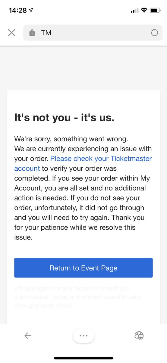ShopafrolicGJ's tweet photo. @TicketmasterCS I’ve submitted all details, used my Wimbledon code and paid but got this message. Wasn’t able to use my code again as system thinks I’ve used it. Not good at all.  What’s going on?!  #Wimbledon2021 https://t.co/Z13u77dyh9