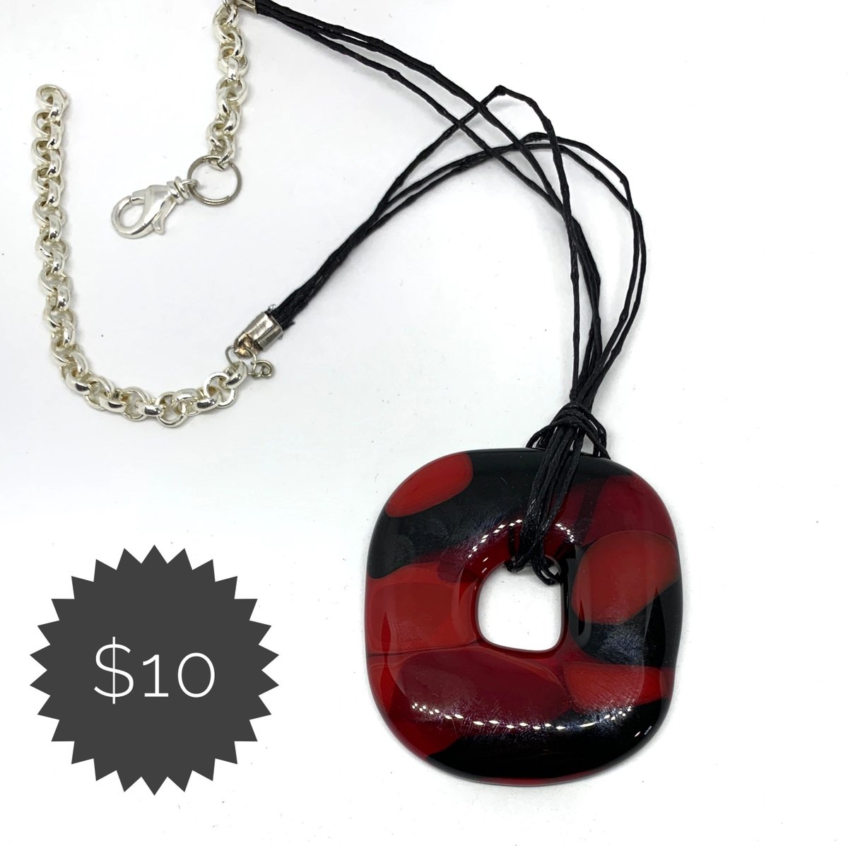 CreativeObs's tweet image. How about a fun black and red fused glass pendant? Only one left!