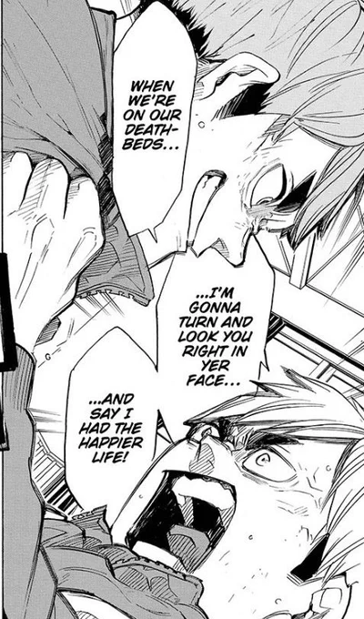i would like to point out the fact that the miya twins were basically talking about going their separate ways here BUT THEN atsumu unconsciously chooses words that basically implies that they will surely still be beside each other even on their deathbeds in order to bite back 