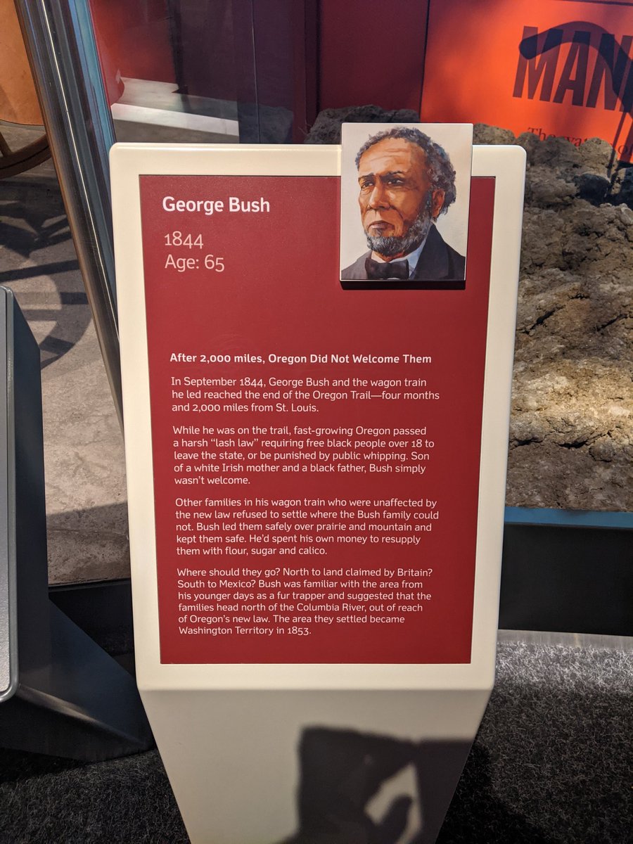 B_B_History2020's tweet photo. George Bush the founder of the Washington Territory. #BlackHistory I found this part of American History at the @GatewayArchSTL  Museum. https://t.co/X8veWZR78U