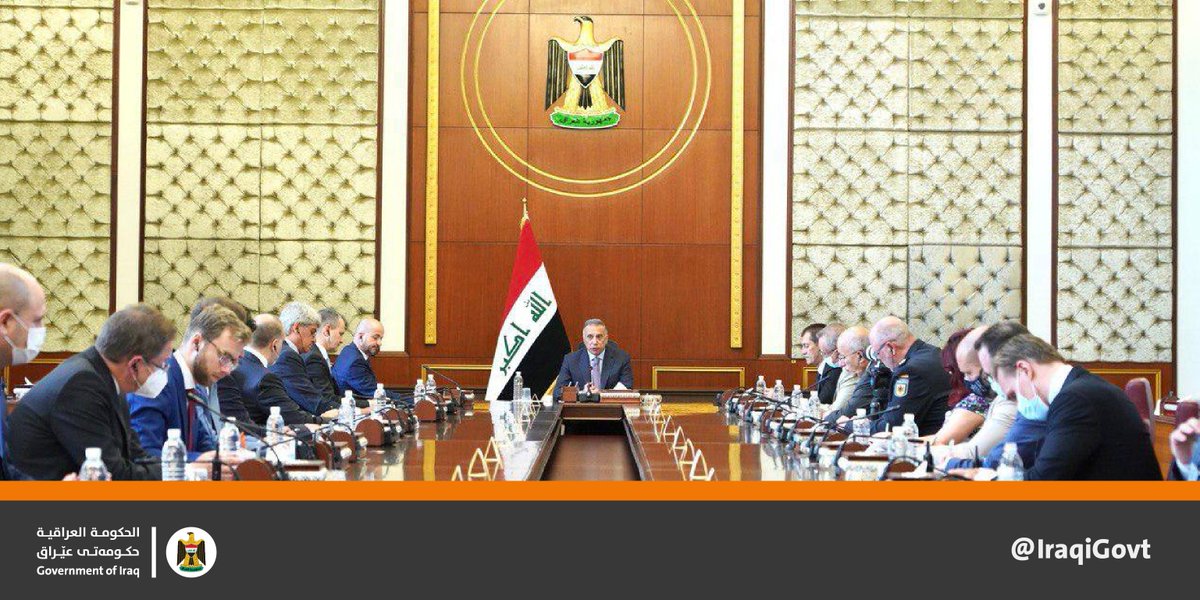 Government of Iraq - الحكومة العراقية (@iraqigovt) on Twitter photo PM <a href="/MAKadhimi/">Mustafa Al-Kadhimi مصطفى الكاظمي</a> receives the ambassadors of the European Union in Iraq. During the meeting, Iraqi-European relations and ways to develop them were discussed. The two sides stressed the importance of E.U. support for Iraq in its war against terrorism and in election observation. PM <a href="/MAKadhimi/">Mustafa Al-Kadhimi مصطفى الكاظمي</a> receives the ambassadors of the European Union in Iraq. During the meeting, Iraqi-European relations and ways to develop them were discussed. The two sides stressed the importance of E.U. support for Iraq in its war against terrorism and in election observation.