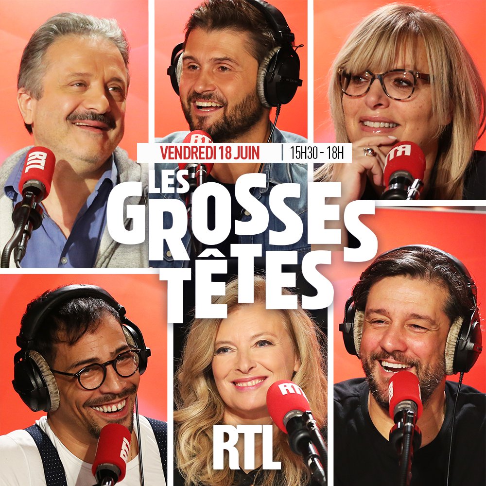 Les Grosses Têtes (@grossestetesrtl) on Twitter photo 🎭⚜📺🎬💎🖋 Bonjour à tous ! Découvrez #LesGrossesTêtes de ce vendredi #18Juin ❗❗ Autour de <a href="/ruquierofficiel/">Laurent Ruquier</a> aujourd'hui : <a href="/CarolineDiament/">Caroline Diament</a>, <a href="/elaugerias/">Eric Laugérias</a>, <a href="/Tof_Beaugrand/">Christophe Beaugrand-Gerin</a>, <a href="/steevy_boulay/">Steevy Boulay</a>, <a href="/valtrier/">Valerie Trierweiler</a> et <a href="/Titoff_/">Titoff</a> 😉🎙 Rendez-vous à 15h30 sur <a href="/RTLFrance/">RTL France</a> ! ⏰ 🎭⚜📺🎬💎🖋 Bonjour à tous ! Découvrez #LesGrossesTêtes de ce vendredi #18Juin ❗❗ Autour de <a href="/ruquierofficiel/">Laurent Ruquier</a> aujourd'hui : <a href="/CarolineDiament/">Caroline Diament</a>, <a href="/elaugerias/">Eric Laugérias</a>, <a href="/Tof_Beaugrand/">Christophe Beaugrand-Gerin</a>, <a href="/steevy_boulay/">Steevy Boulay</a>, <a href="/valtrier/">Valerie Trierweiler</a> et <a href="/Titoff_/">Titoff</a> 😉🎙 Rendez-vous à 15h30 sur <a href="/RTLFrance/">RTL France</a> ! ⏰
