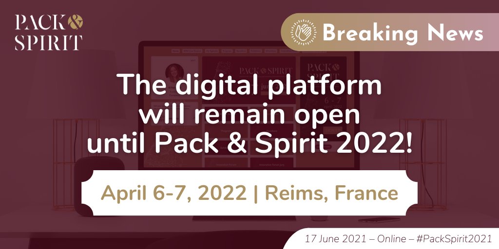 pack_spirit's tweet photo. Thank you for your participation at #PackSpirit2021! We hope you enjoyed your digital experience today! Our platform will remain open until #PackSpirit2022 so stay connected! We are looking forward to finally see you on April 6-7, 2022 in Reims, France! cc @abeevents @esireims https://t.co/L8tKS5liqi