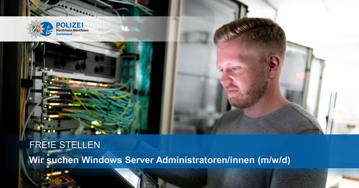 polizei_nrw_do's tweet photo. Kommen Sie ins Team!
Stellenausschreibung: Windows Server Administratoren/innen (m/w/d)

👉 Wir suchen zwei neue Kollegen*innen für unser IT-Team am Standort Dortmund.  

Hier gibt's mehr Infos:
https://t.co/xcAMlLSsYi https://t.co/Dd5YLD8C6C