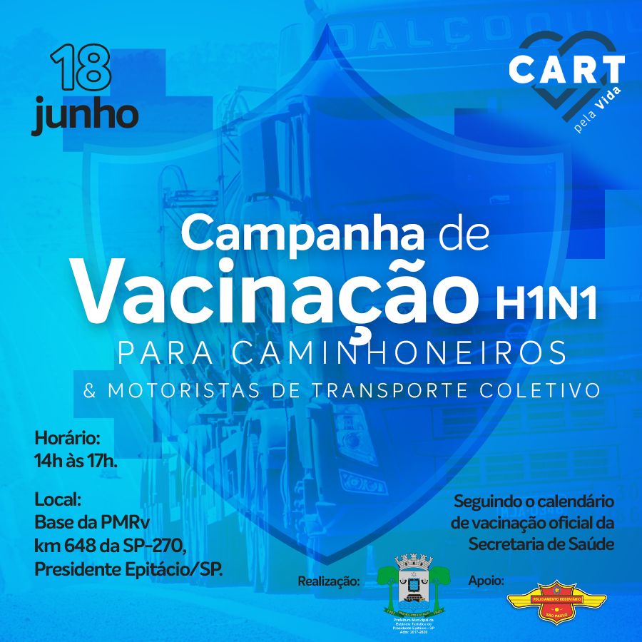 cart_sp's tweet photo. Amanhã é dia de cuidar da saúde!

Tem ação do #CARTpelaVida com a campanha de vacinação da H1N1 para caminhoneiros e motoristas de transportes coletivos. 

#cartpelavida #cartsp #artesp  #caminhoneiros #saude #caminhosseguros #cidadania #vacina #vacinacao https://t.co/s18u2fslko