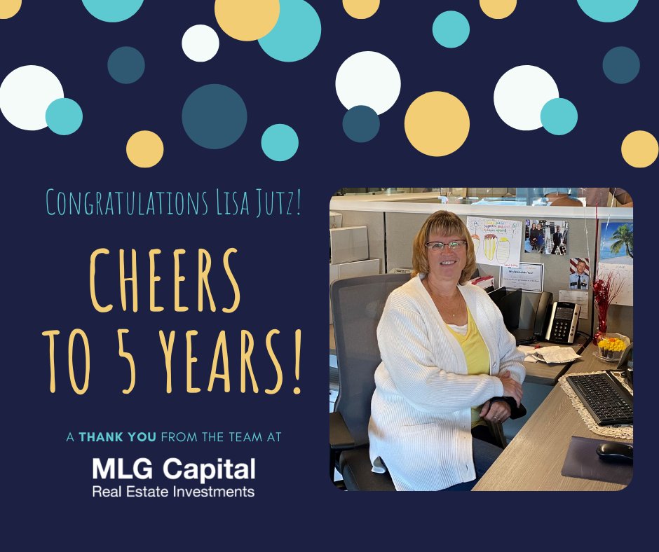 Let's take a moment and recognize Lisa Jutz for 5 years with MLG Capital! Thanks so much for your work and dedication to the team!

#kudos #thankyou #congratulations