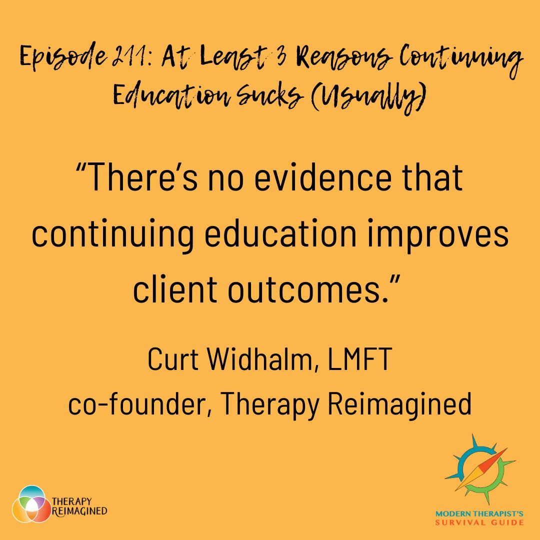 therapymovement's tweet image. On this week’s #ModernTherapistPodcast, we talk about #continuingeducation’s effect on #clientoutcomes, as well as the problem with not having practical applications involved in CE presentations. We also take a look at #deliberatepractice: buff.ly/3wpA7hc #Therapists