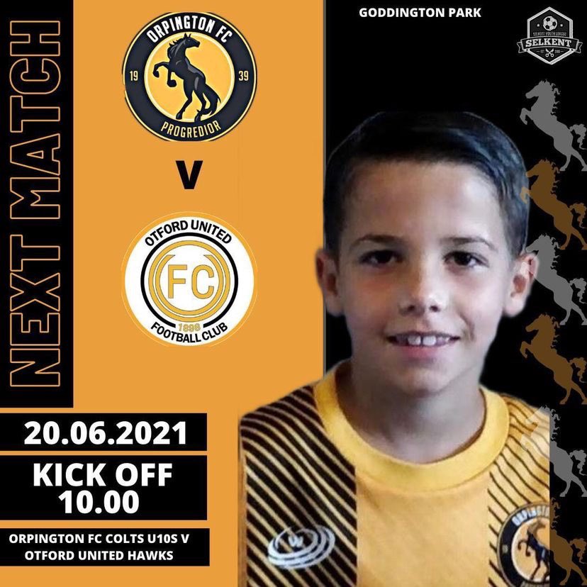 Friendly 🆚 <a href="/OtfordUnitedFC/">Otford United FC</a> Hawks 📅 Sun 20th June 🏟 Goddington Park 🕙 10am KO ⚽️🧡 <a href="/FeechanGraphic/">Feechan Graphics & Media</a>