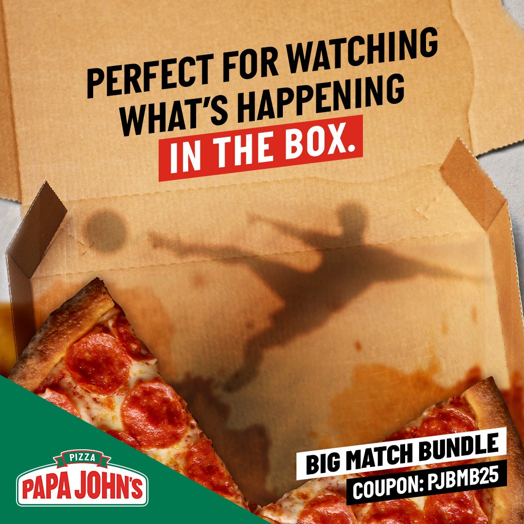 papajohnsnl's tweet photo. Het is tijd voor de 2e EK wedstrijd van Nederland ⚽
Geniet van de wedstrijd tussen Nederland &amp; Oostenrijk met onze BIG MATCH BUNDLE.🍕
gebruik de couponcode: PJBMB25 op onze website.
Let the game begin 

#PapaJohns #football #EK2021 #thinkfootball https://t.co/06HQepRMuN
