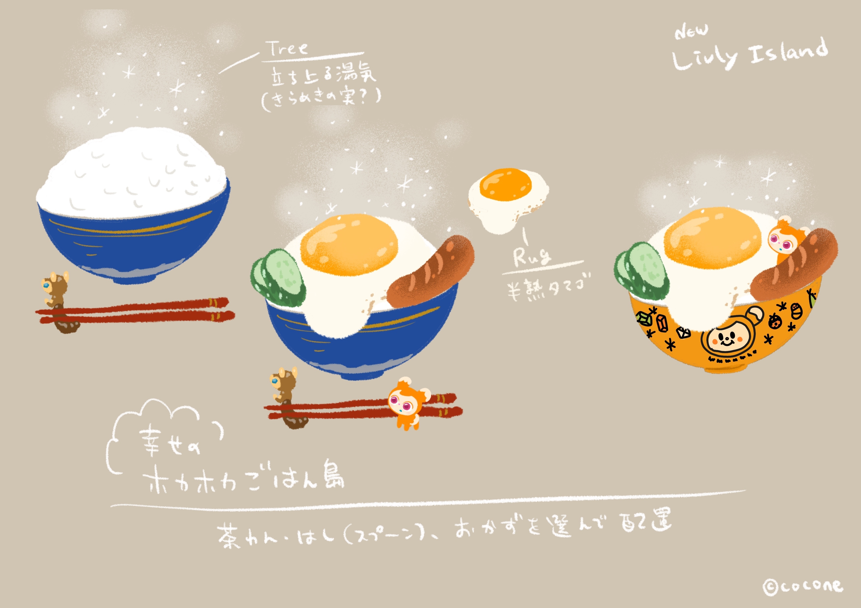 公式 リヴリーアイランド アイランドの研究をしている先輩から とってもお腹が空くようなイラストを入手しました こんなアイランドも作れないかと 研究中のようです ホカホカ加減がたまりません リヴリー イラスト アイランド T Co