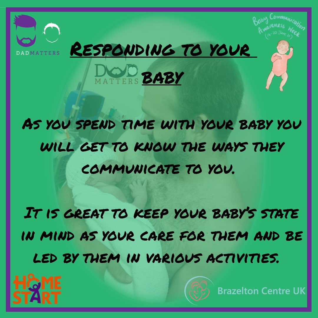 dadmattersuk's tweet image. When you spend time with your baby, and wonder about what they are thinking and communicating to us, you will get to know them and their cues, and how they prefer to interact. #babycommunicationweek #learningbabieslanguage #dads @BrazeltonUK @iHealthVisiting @AIMH_UK @homestartuk