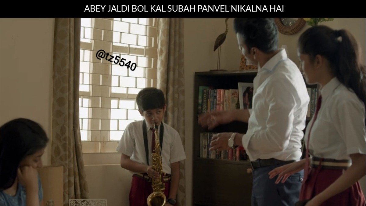 tz5540's tweet photo. @SrikantTFM @PrimeVideoIN ABEY JALDI BOL KAL SUBAH PANVEL NIKALNA HAI...

#MemeTheFamilyMan #TheFamilyManOnPrime 
#TheFamilyMan #TheFamilyMan2 https://t.co/KhMQH4qxI4