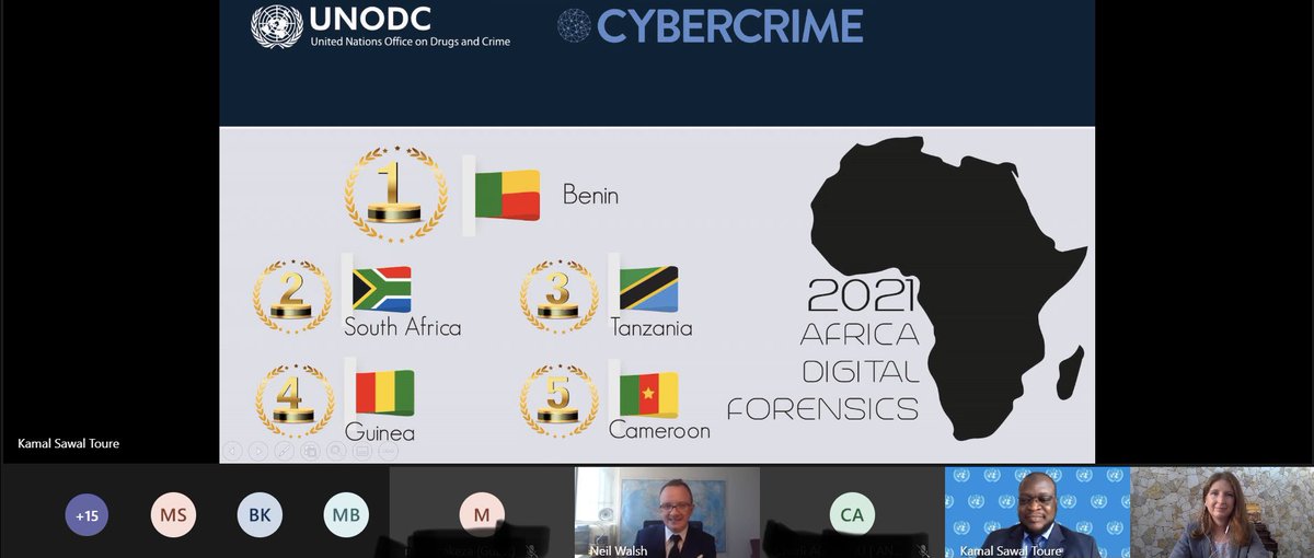 CarmenCorbin_UN's tweet photo. Aujourd'hui, @UN__Cyber ​​a organisé la cérémonie de clôture et a officiellement annoncé les gagnants du tout premier concours de criminalistique numérique en Afrique de @ONUDC.

 🎉 Félicitations à tous les participants ! https://t.co/omWEWBmvzj