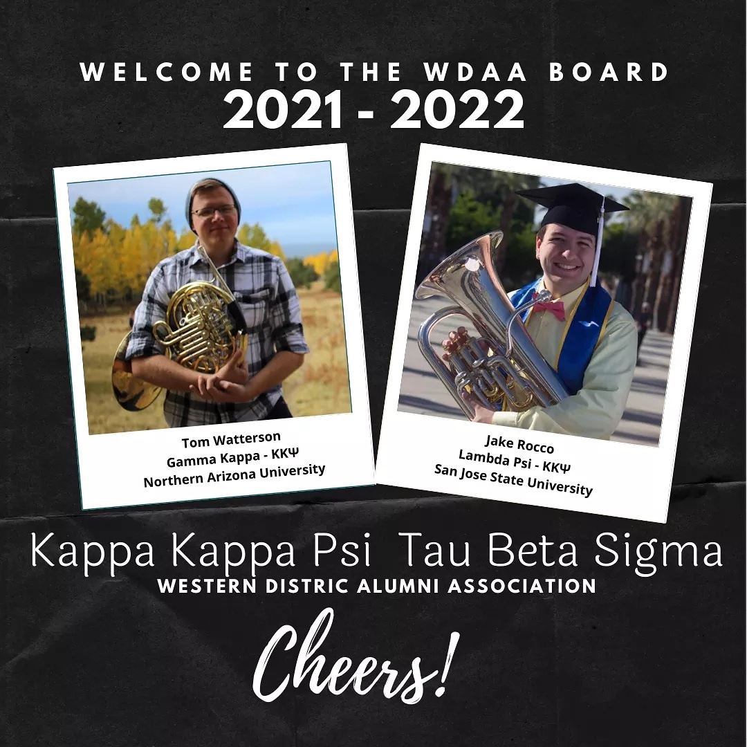 We are happy to announce the latest additions to the WDAA Board for 2021-2022.
Please welcome
Tom Watterson from the Gamma Kappa chapter (ΚΚΨ) at 
Northern Arizona University
&amp;
Jake Rocco of the Lambda Psi chapter
(ΚΚΨ) at San José State University
#ΚΚΨ #ΤΒΣ #WDAA
