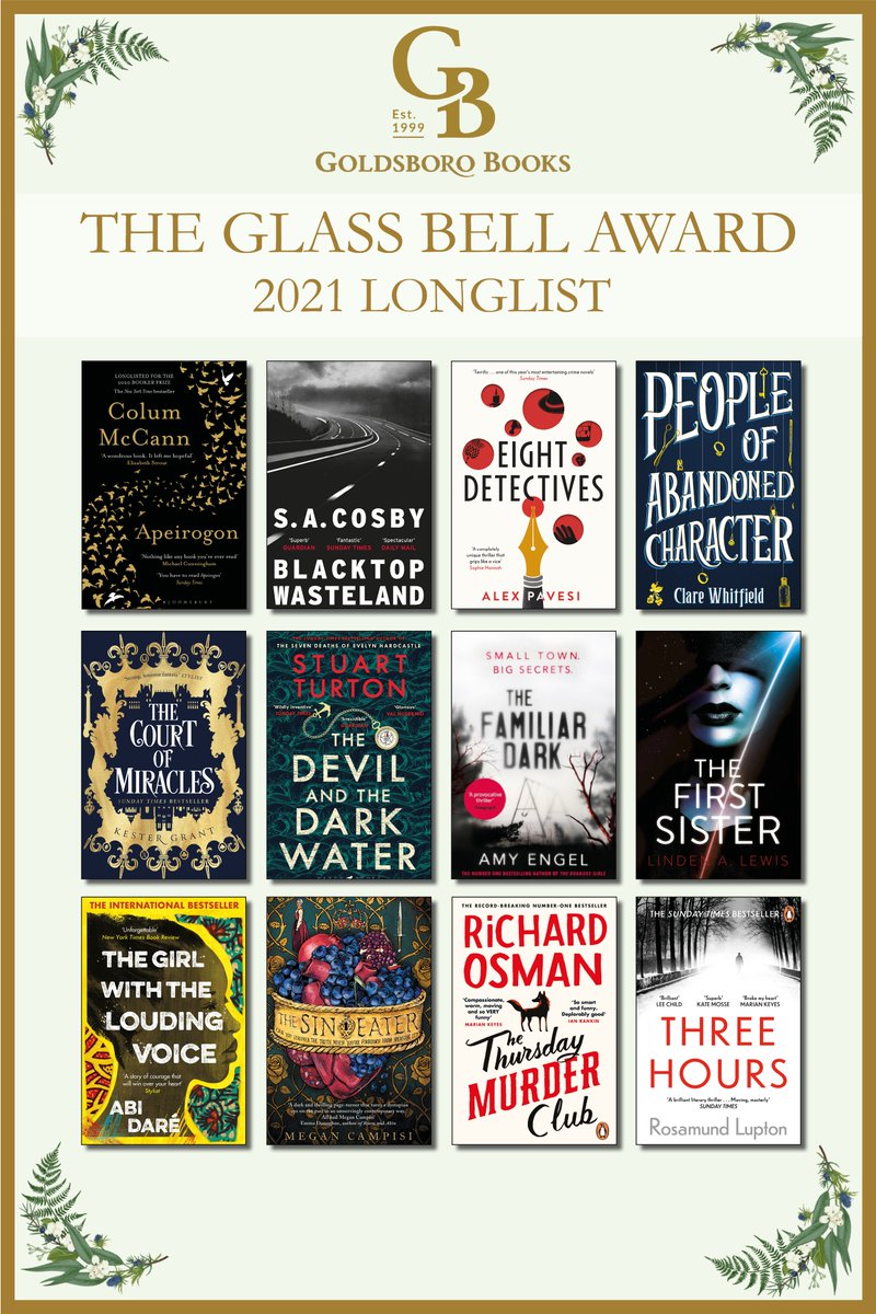 Congratulations to all authors and publishers celebrated in today's @GoldsboroBooks #GlassBell Award 2021 longlist! Now in its 5th year, the #GlassBell is the only literary prize to reward storytelling across all genres. For full information, visit: fmcm.co.uk/news/goldsboro…