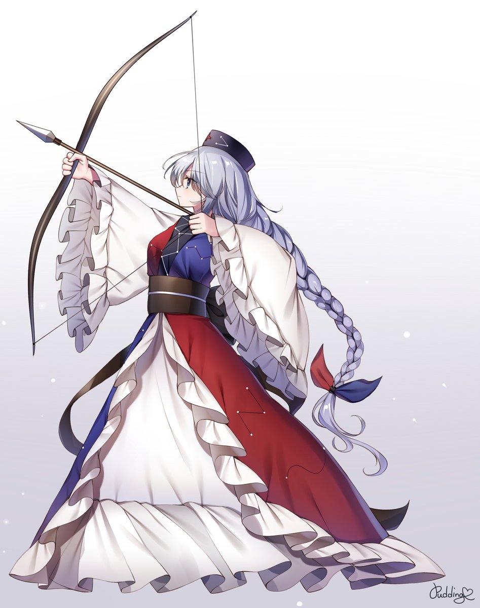 yagokoro eirin 1girl solo weapon bow (weapon) long hair holding bow (weapon) holding weapon  illustration images