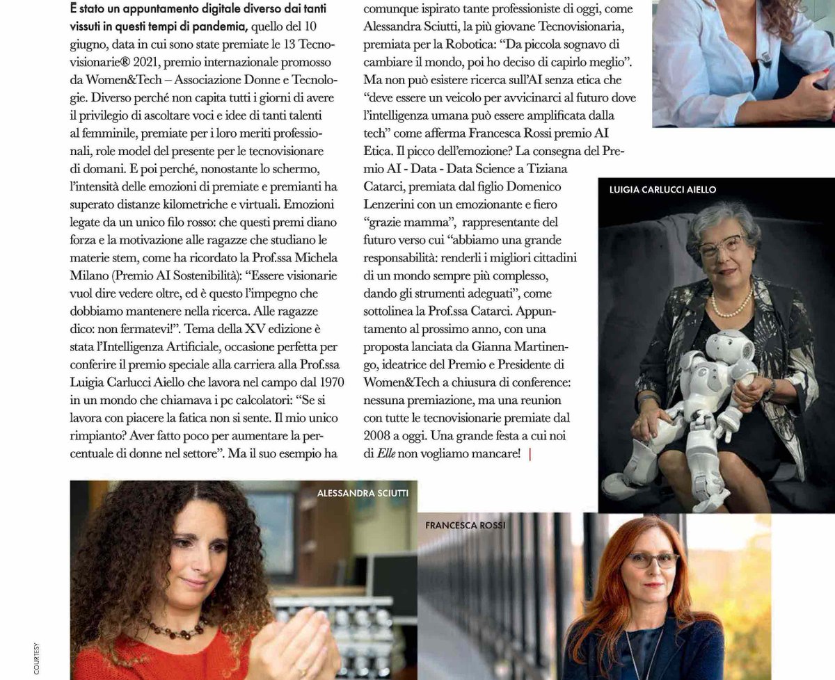 Le abbiamo annunciate qualche giorno fa.

Sono Arianna Traviglia, coordinatrice del @CCHT_CaFoscari, e Alessandra Sciutti <a href="/alefreedot/">Alessandra Sciutti</a>, responsabile del <a href="/CONTACT_unit/">CONTACT</a>, premiate #Tecnovisionarie2021 da <a href="/womentech/">Women&Tech® -Associazione Donne e Tecnologie- ETS</a> 

L'articolo su <a href="/Elle_Italia/">Elle Italia</a>