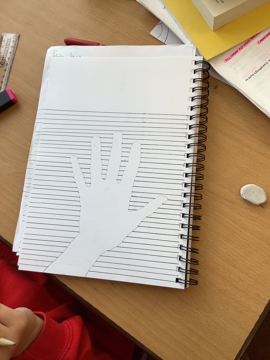 MissSWakefield's tweet photo. As well as finishing off our portraits, we have also been looking at camouflage. We then learnt to draw a 3D hand/camouflage. They are really effective, but took a lot of concentration to do accurately. #RackhamArtScienceMathsWeek @RackhamPrimary https://t.co/CkvF3rd2yY