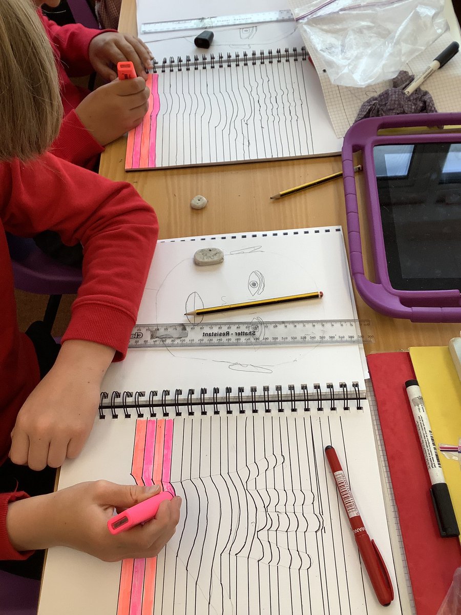MissSWakefield's tweet photo. As well as finishing off our portraits, we have also been looking at camouflage. We then learnt to draw a 3D hand/camouflage. They are really effective, but took a lot of concentration to do accurately. #RackhamArtScienceMathsWeek @RackhamPrimary https://t.co/CkvF3rd2yY