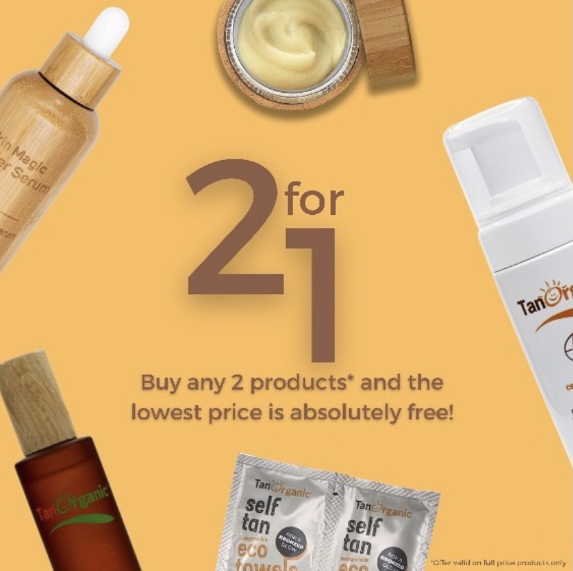 🌞 2 for 1 Thursday 🌞 Buy any two products and get the cheapest one free! Just in time for the weekend 🤩 Shop here: ie.tanorganic.com