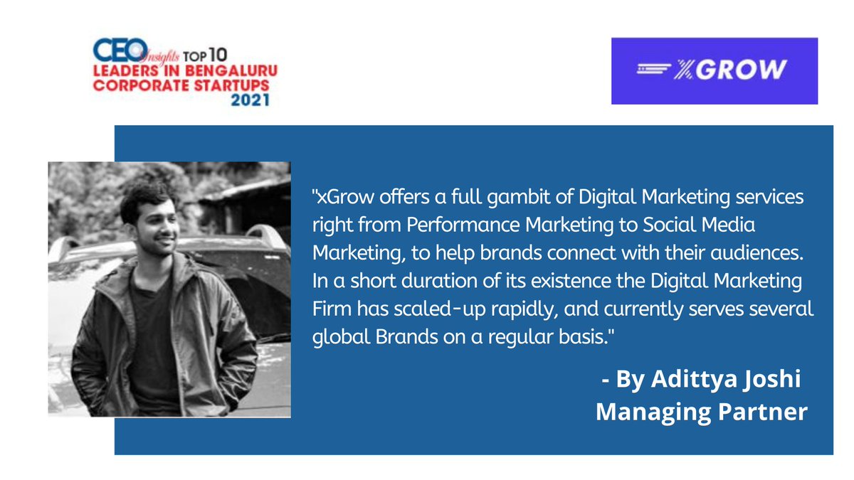 CEO__Insights's tweet photo. .@joshi_adittya, Managing Partner of @xgrow_in has been selected by #CEOInsights as one of the 'Top 10 #Leaders_I_Bengaluru_Corporate_Startups - 2021'

Read More: https://t.co/3bNe1Z1ryZ

#SearchEngineOptimization #SEO #Startup #DigitalMarketing #SearchEngineMarketing #SEM https://t.co/x3IgWwWfFT