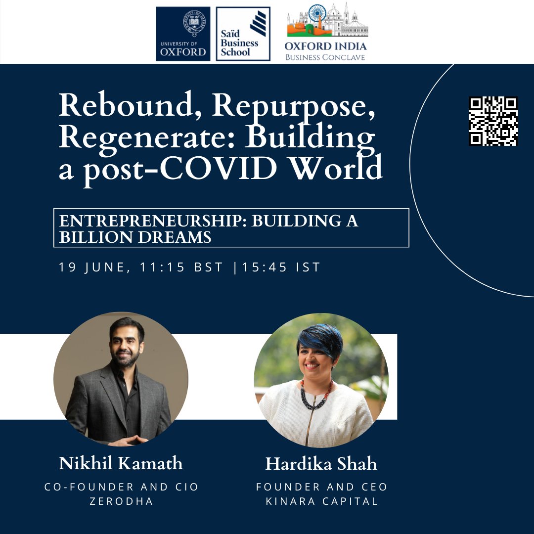 We are excited to have <a href="/nikhilkamathcio/">Nikhil Kamath</a>, co-founder of <a href="/zerodha/"></a> and <a href="/Hardika100/">Hardika Shah</a>, founder of <a href="/KinaraCapital/">Kinara Capital</a> join us for the panel discussion on "Entrepreneurship: Building a Billion Dreams" !

Register on cvent.me/gR5EmV to hear them live!
